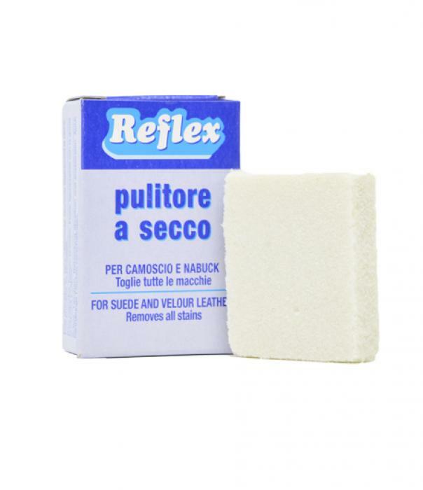  pulitore a secco Reflex per camoscio e nabuck, ideale per una pulizia sicura e delicata di scarpe e accessori in camoscio e nabuck senza acqua.