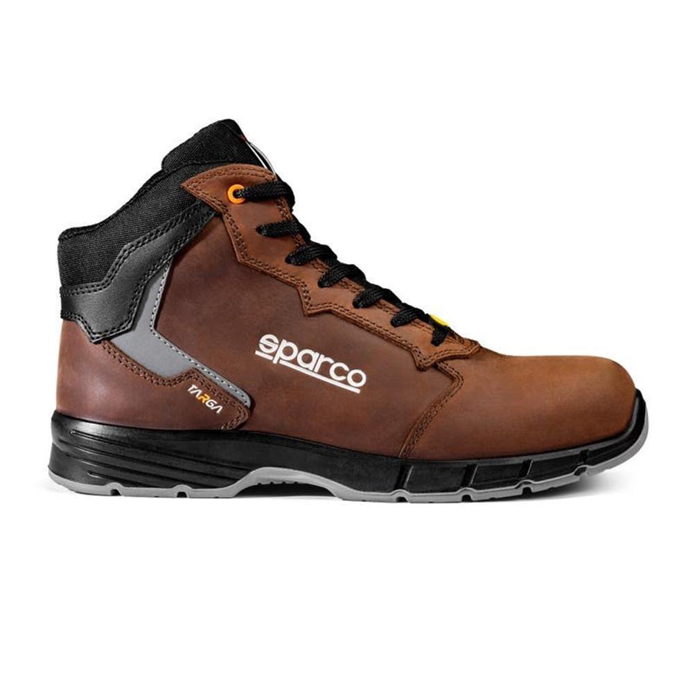 Scarpa Sparco Vic ESD S3S SR FO Brown laterale, con suola antiscivolo SR e resistenza agli oli, perfetta per ambienti di lavoro industriali